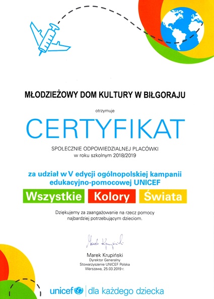 Dyrektor-MDK-Certyfitkat-Unicef-04-2019 dyplom