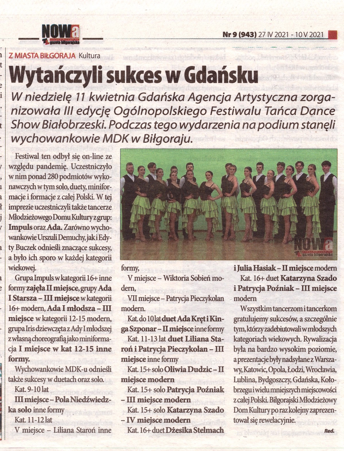 NOWA gazeta bigorajska - w artykule przeczytasz o sukcesie naszych tancerzy w Gdasku
