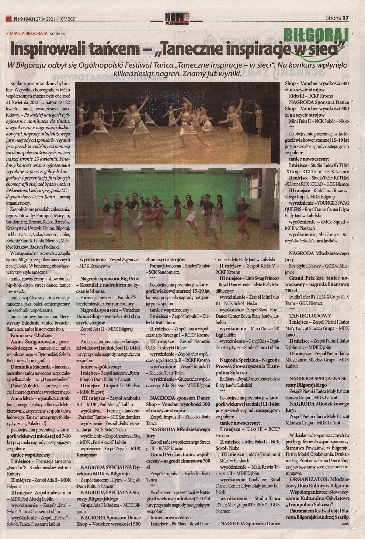 NOWA gazeta bigorajska - w artykule przeczytasz o Tanecznych inspiracjach w sieci. Podsumowanie oglnopolskigo festiwalu taca w bigoraju - online