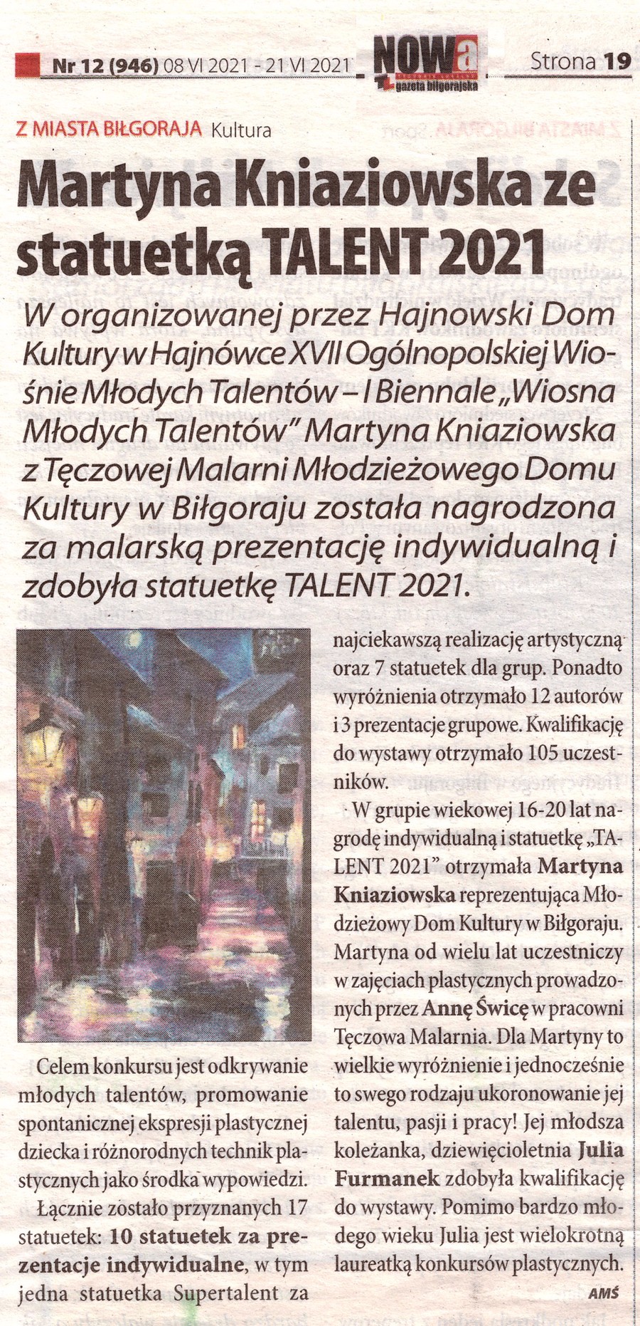 NOWA gazeta bigorajska - w artykule przeczytasz o sukcesie Martyny Kniaziowskiej w konkursie plastycznym