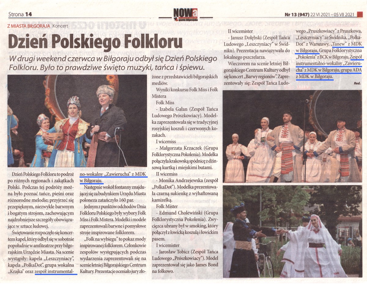 NOWA gazeta bigorajska - w artykule przeczytasz o relacji z wydarzenia - Dzie Polskiego Folkloru