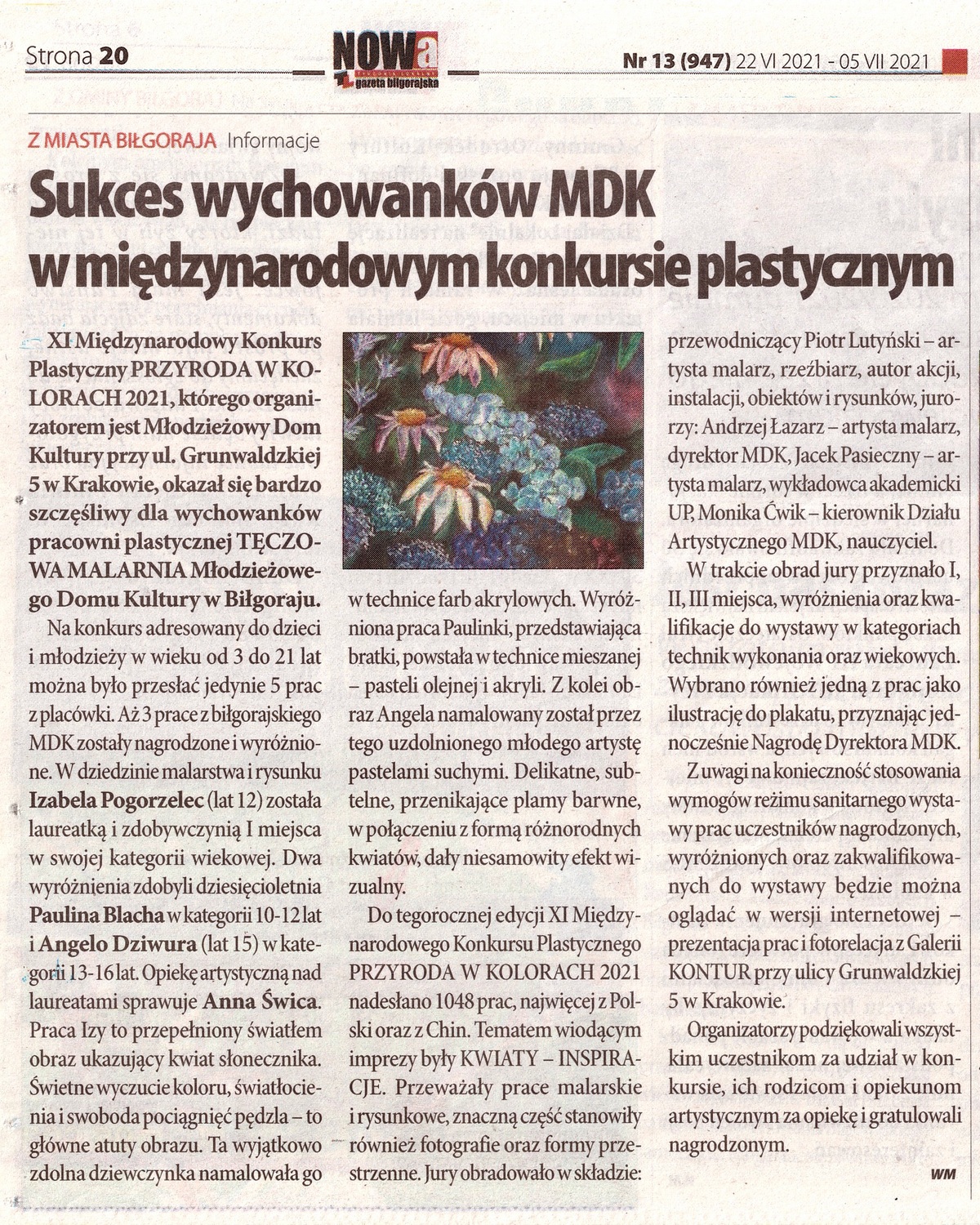 NOWA gazeta bigorajska - w artykule przeczytasz o sukcesie wychowankw MDK w midzynarodowym konkursie plastycznym