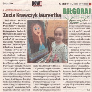 NOWA gazeta biłgorajska - w artykule przeczytasz o sukcesie plastycznym Zuzi Krawczyk