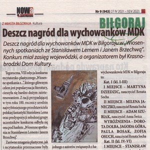 NOWA gazeta biłgorajska - w artykule Deszczu nagród dla wychowanków MDK